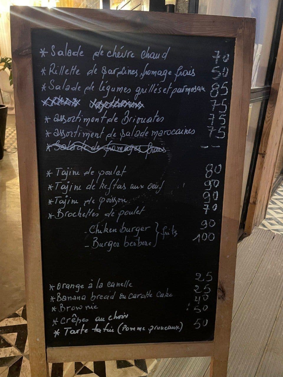 Photo du tableau du menu du jour